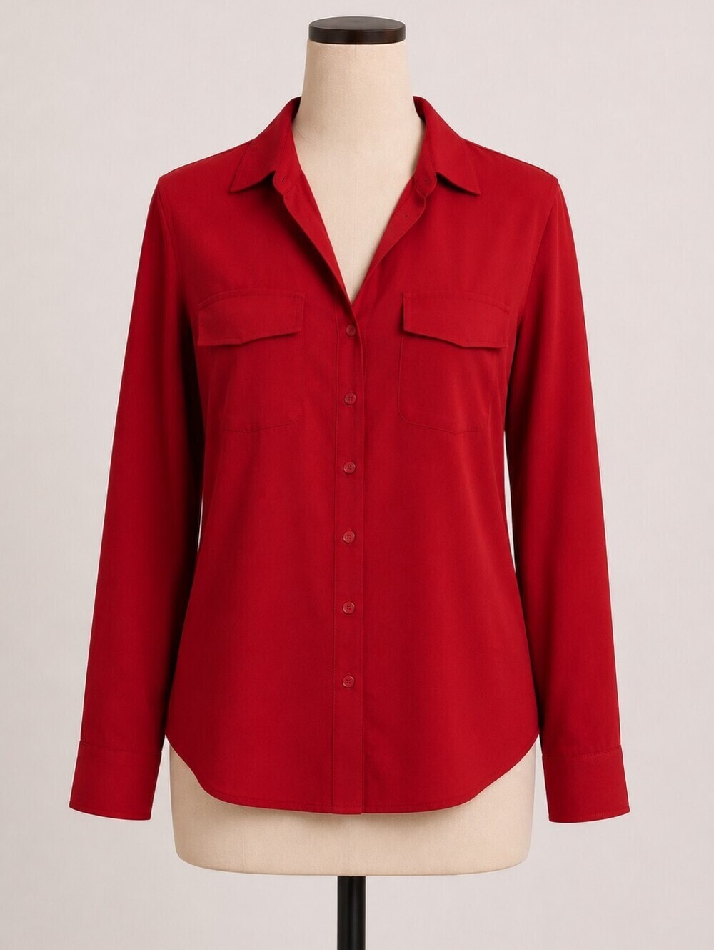 CALVIN KLEIN JEANS Red Button-Up Blouse Size Small Classic Career Top